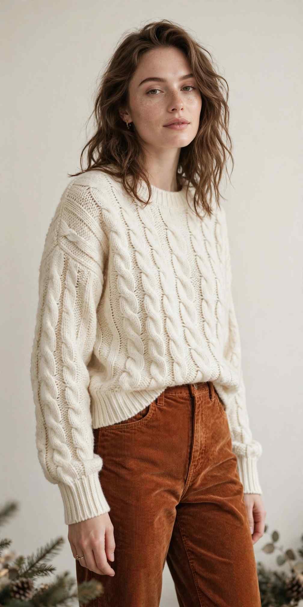 Corduroy pants with cream sweater