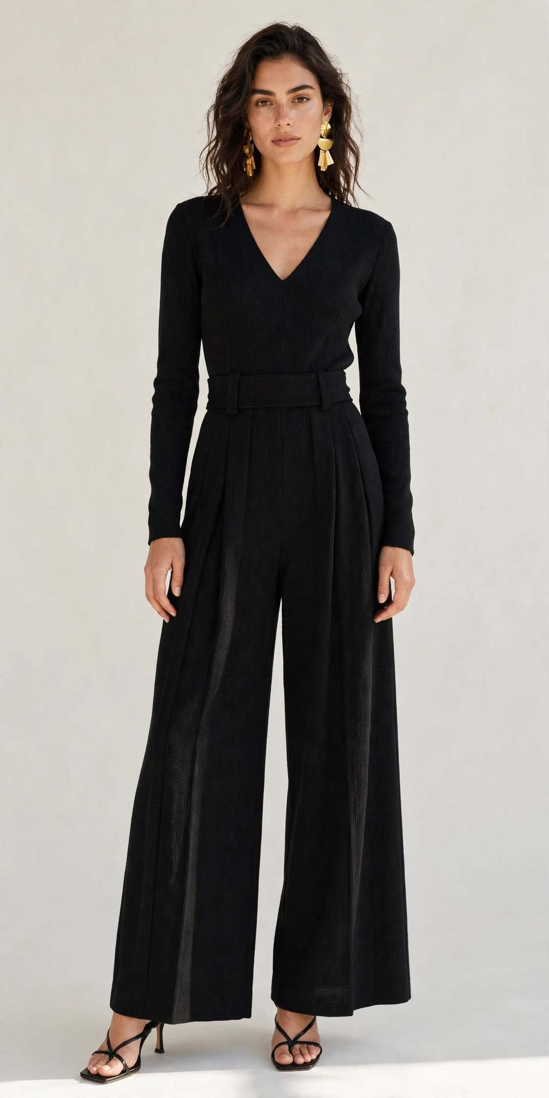 Woman in a ponte-knit jumpsuit, office to evening