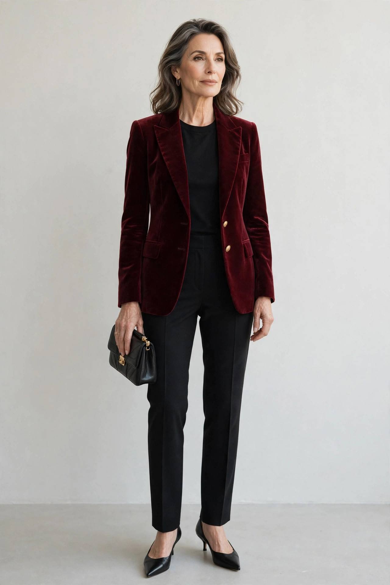 Older woman in an elegant velvet blazer