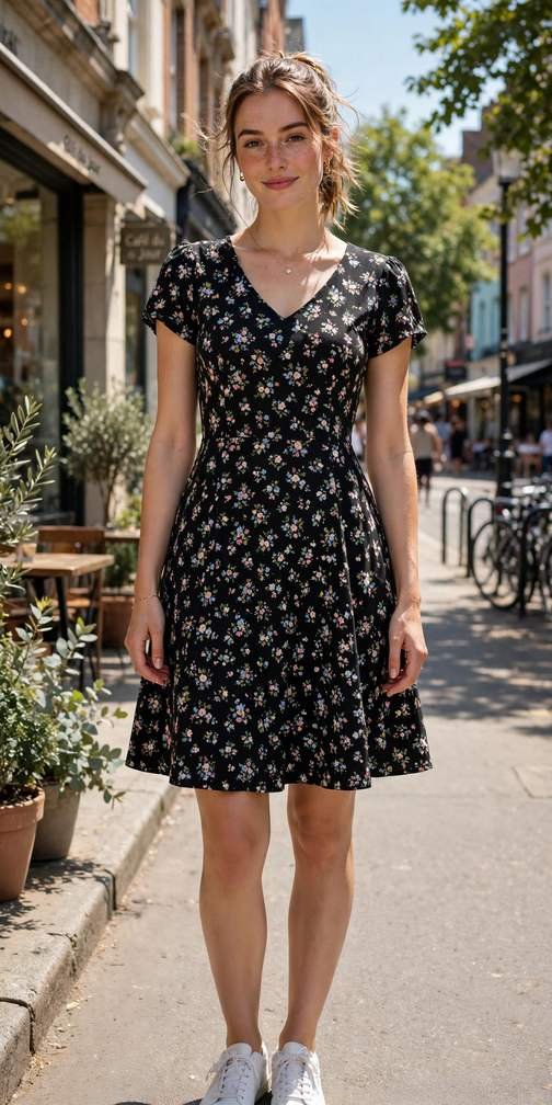 Young woman in a casual black dress in Mexico City