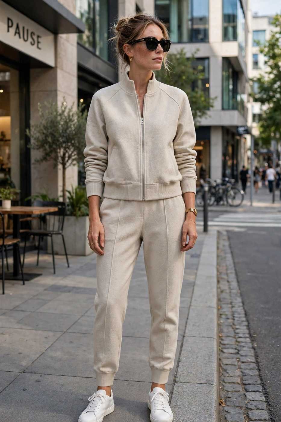 Woman in athleisure outfit street style