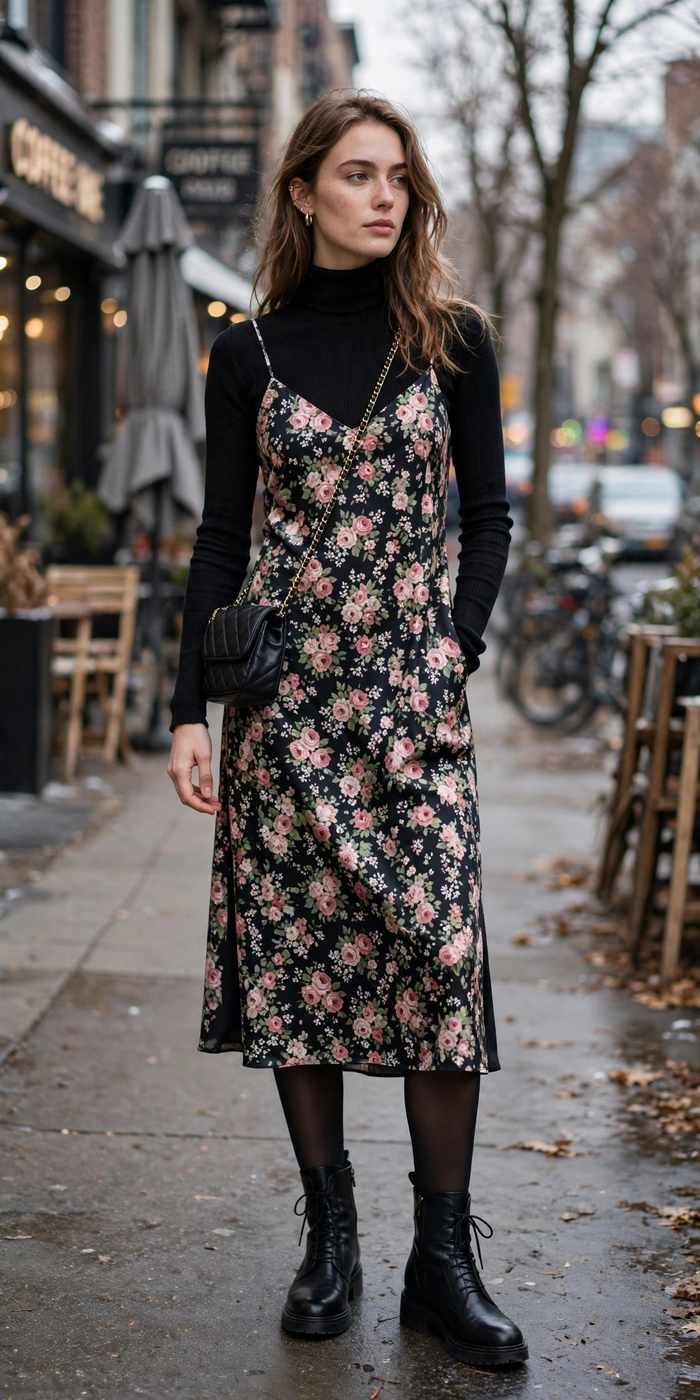 Woman in slip dress street style evening look
