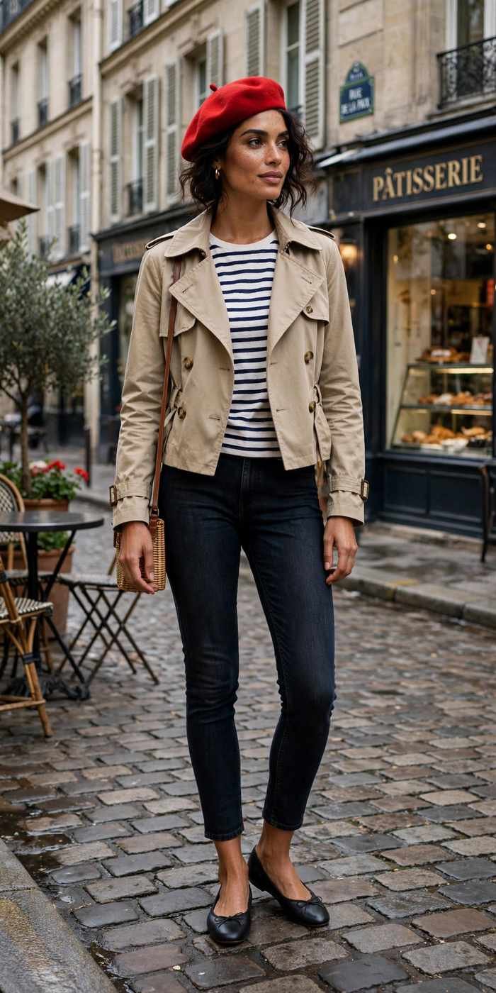 Woman wearing beret Parisian street style