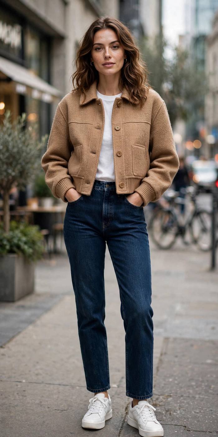 Woman wearing denim outfit street style