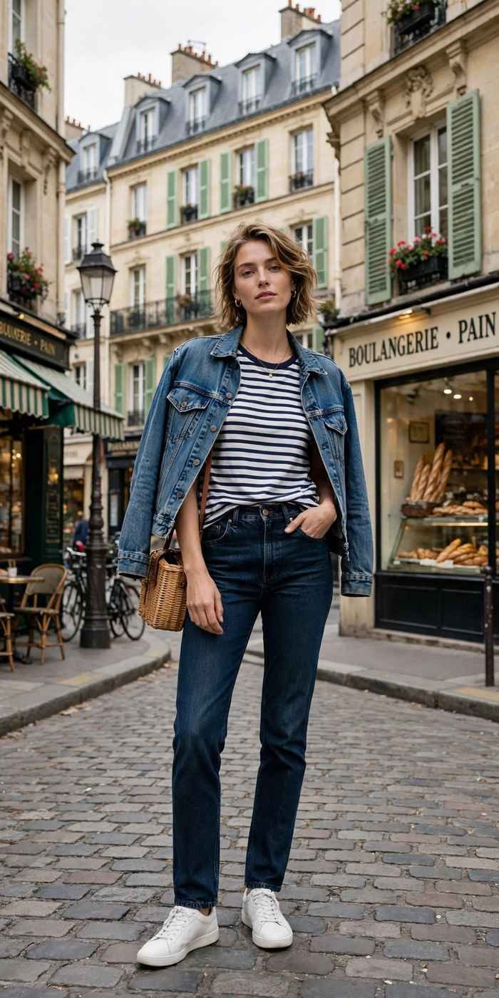 Woman in denim jacket casual street style