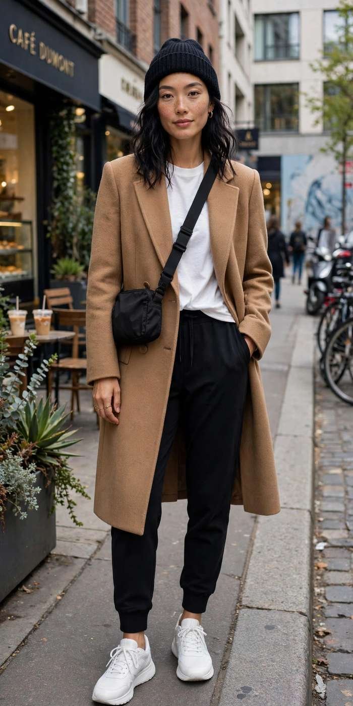 Woman in wool coat casual city street style