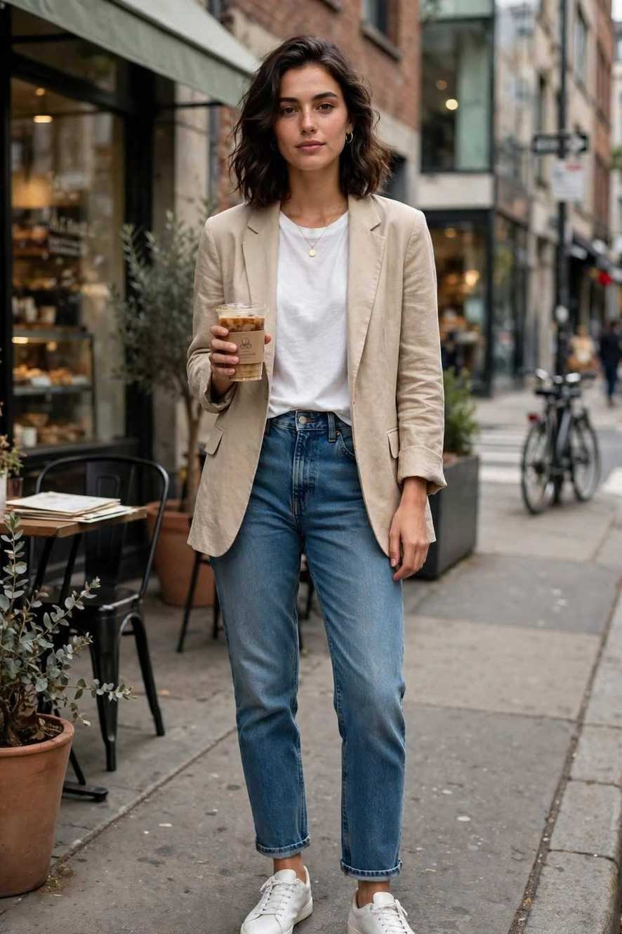 Woman in relaxed blazer casual street style