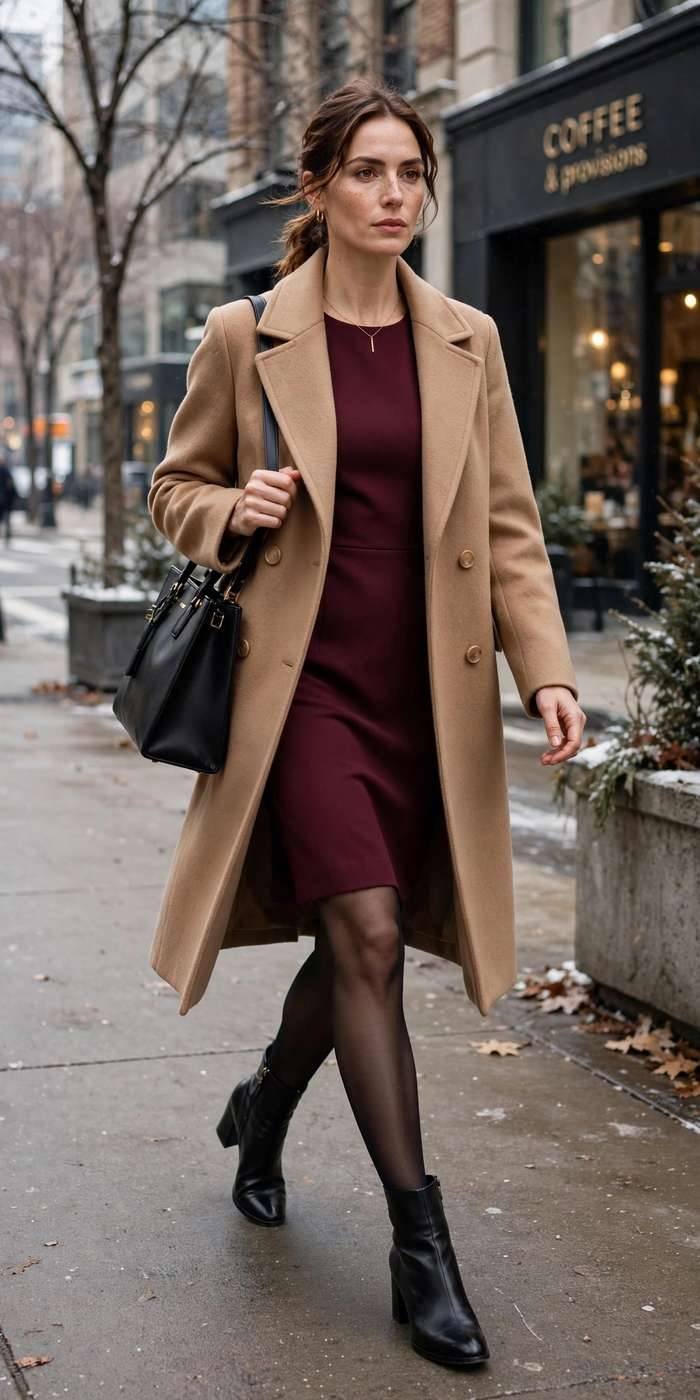 Woman in camel coat professional street style