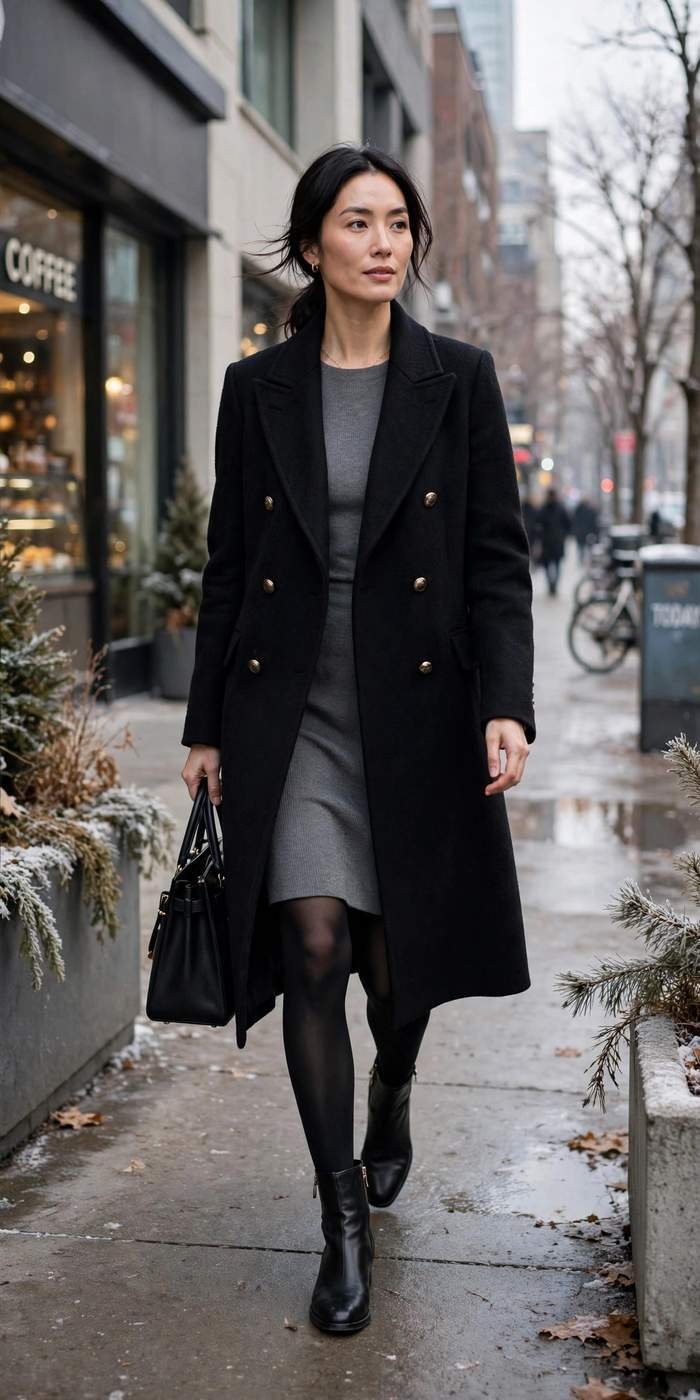 Woman in double breasted coat urban fashion