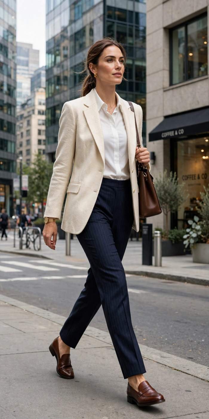 Professional woman in tailored trousers work style