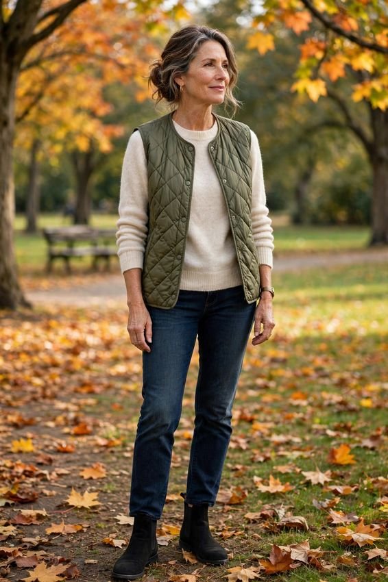 Quilted Vest Over Cashmere