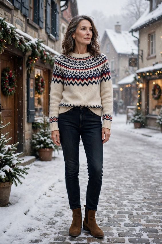 Fair Isle Sweater and Jeans
