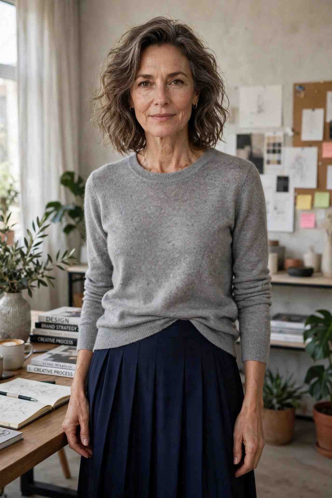 Cashmere Sweater and Pleated Midi Skirt