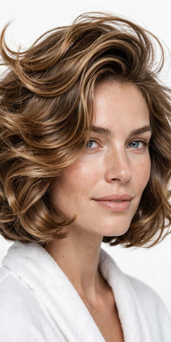 Woman with fresh salon blowout short hair