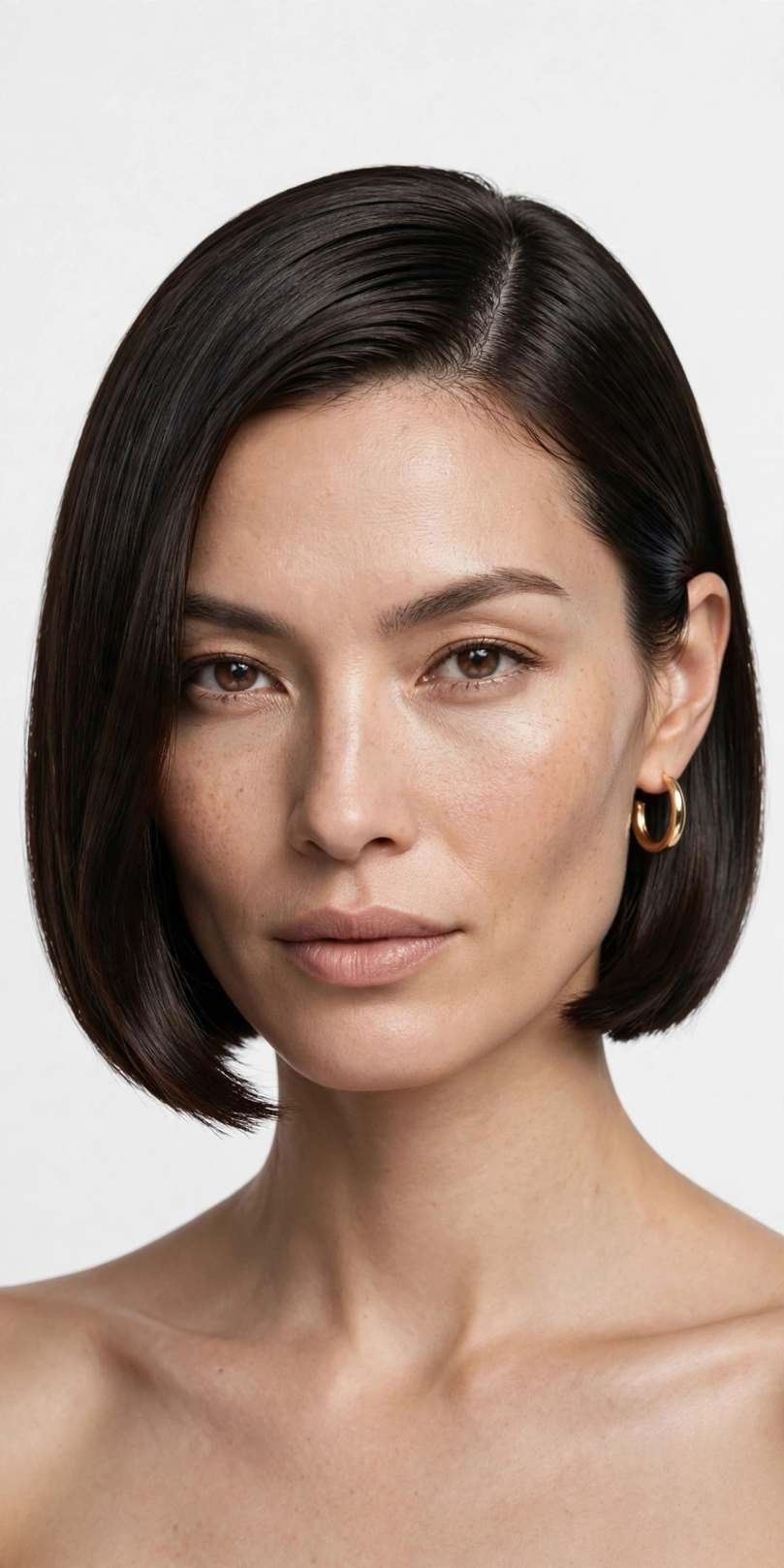 Woman with sleek side-parted short bob