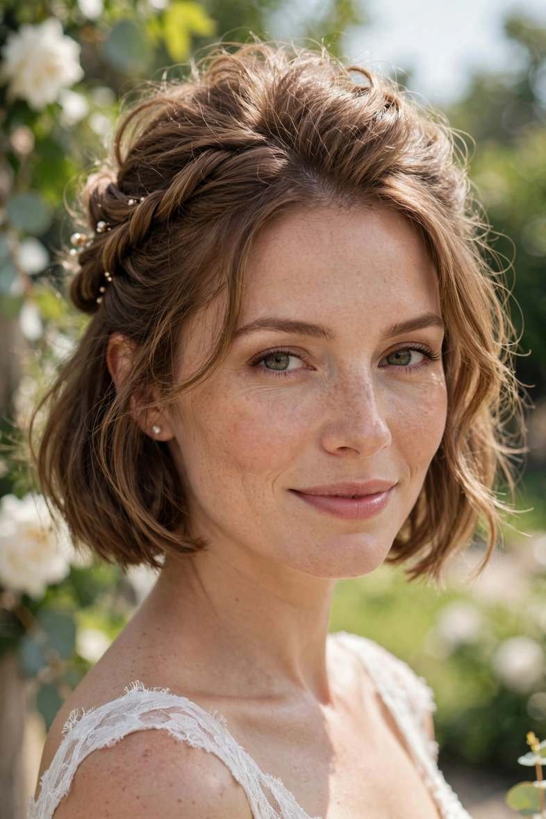 Woman with half-up twisted bob hairstyle