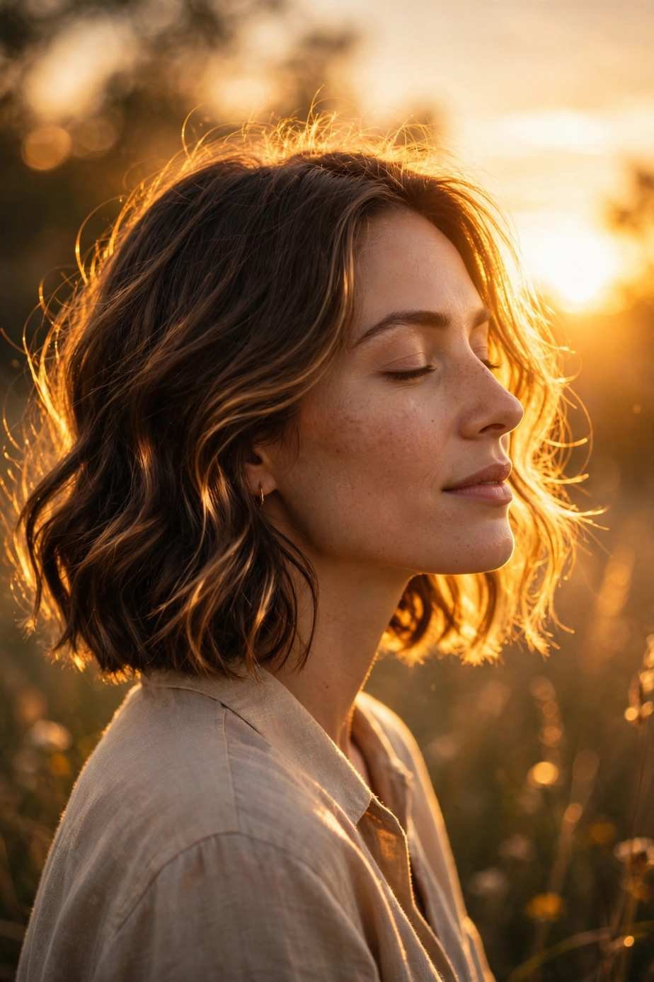 Woman with sunset waves bob hairstyle