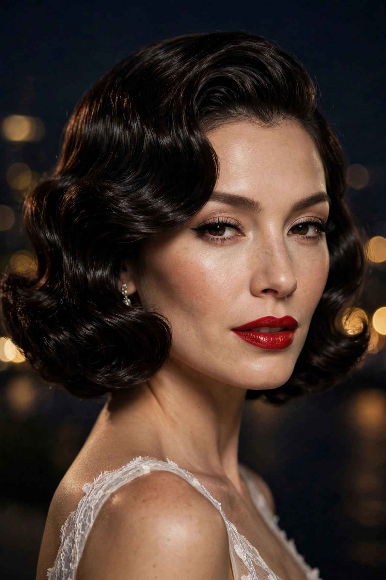 Voluminous Hollywood waves on a bob haircut