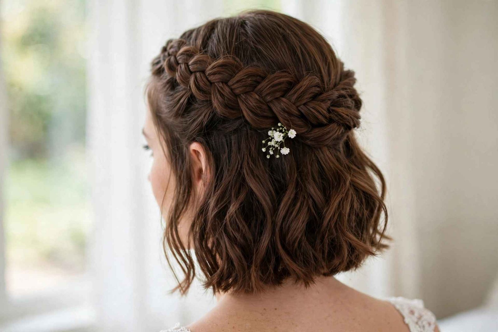 Half-up crown braid bridal hairstyle