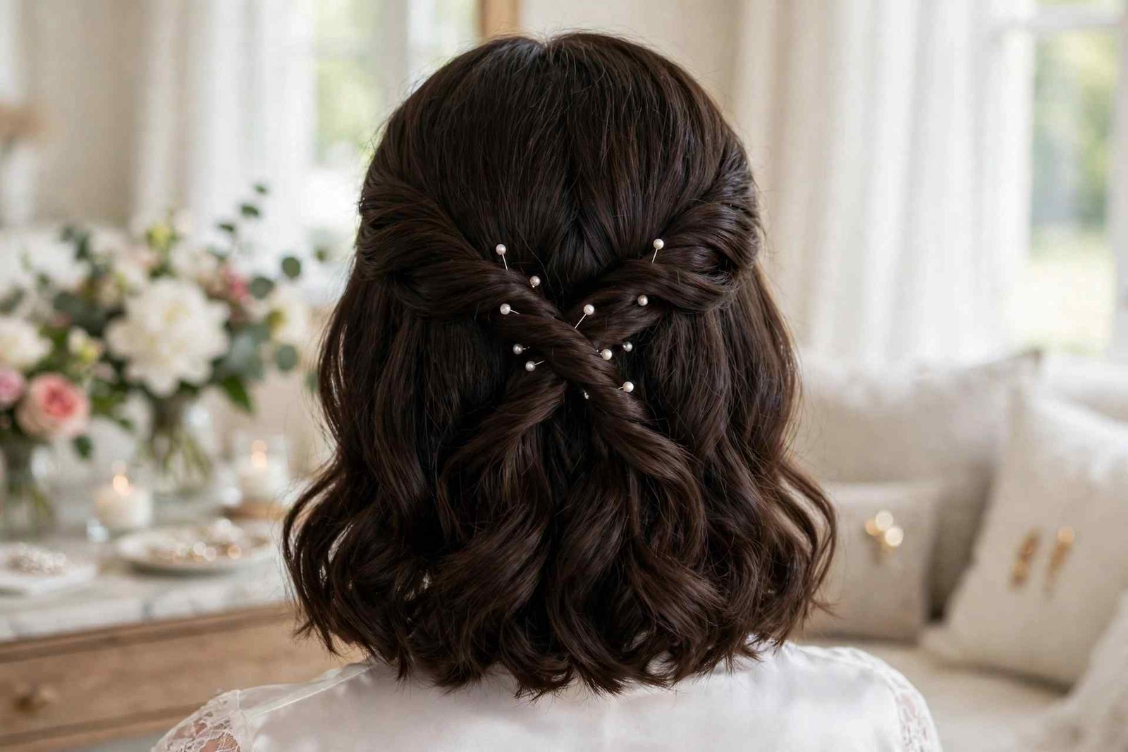 Twisted half-up wedding hairstyle
