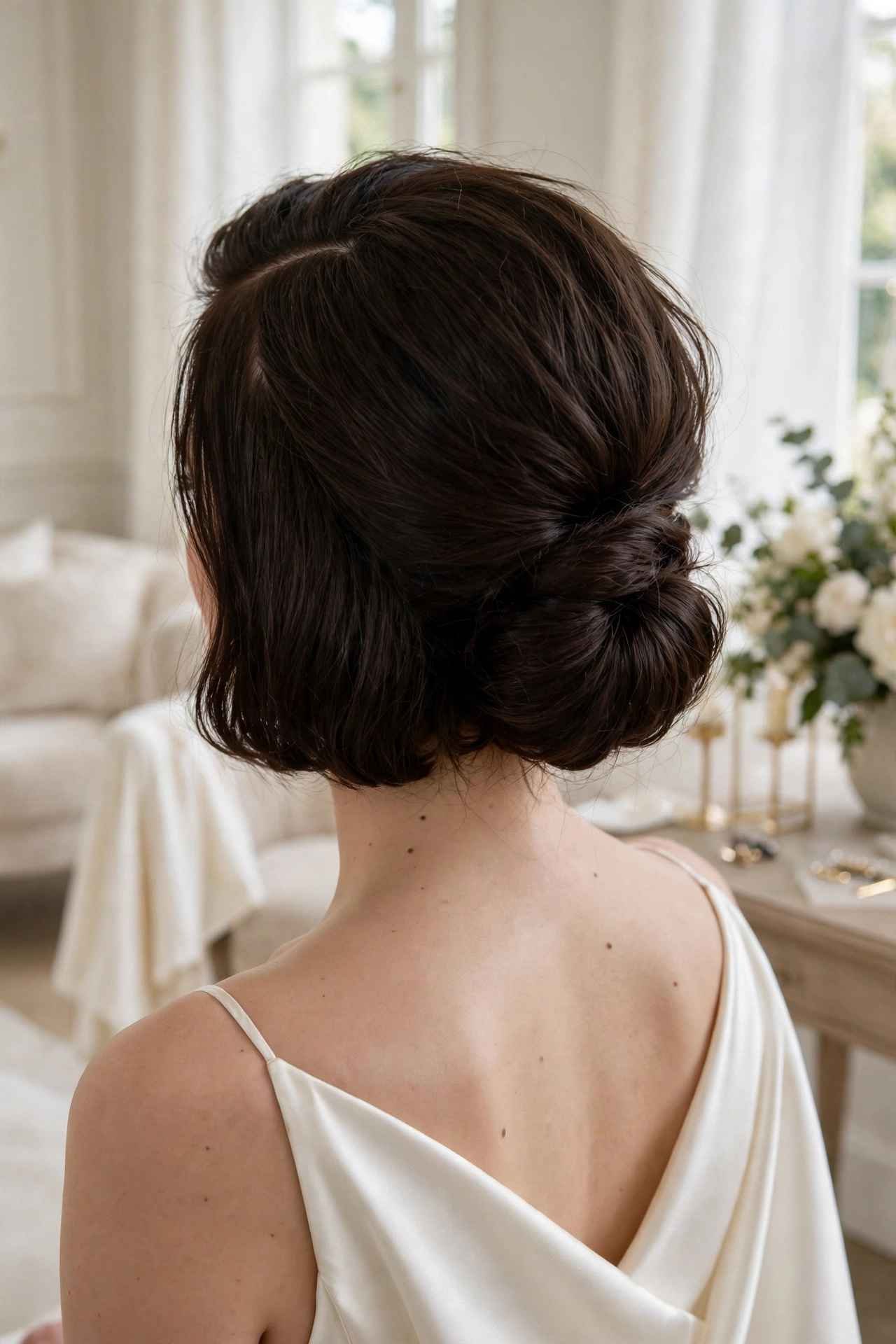 Classic bridal low bun hairstyle