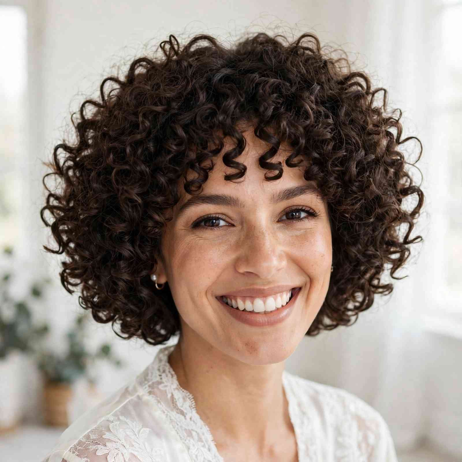 Textured curly bob hairstyle