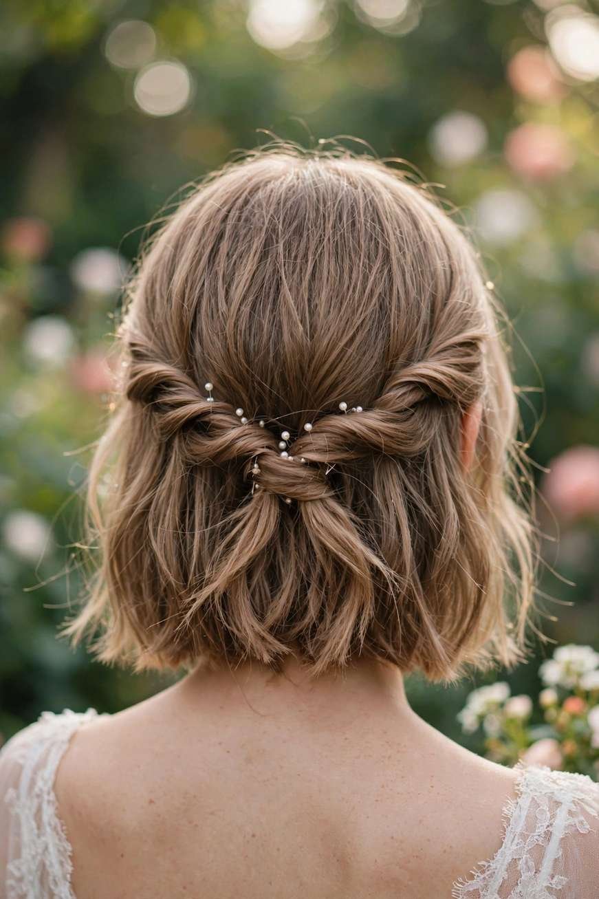 Romantic half-up twist hairstyle with flowers