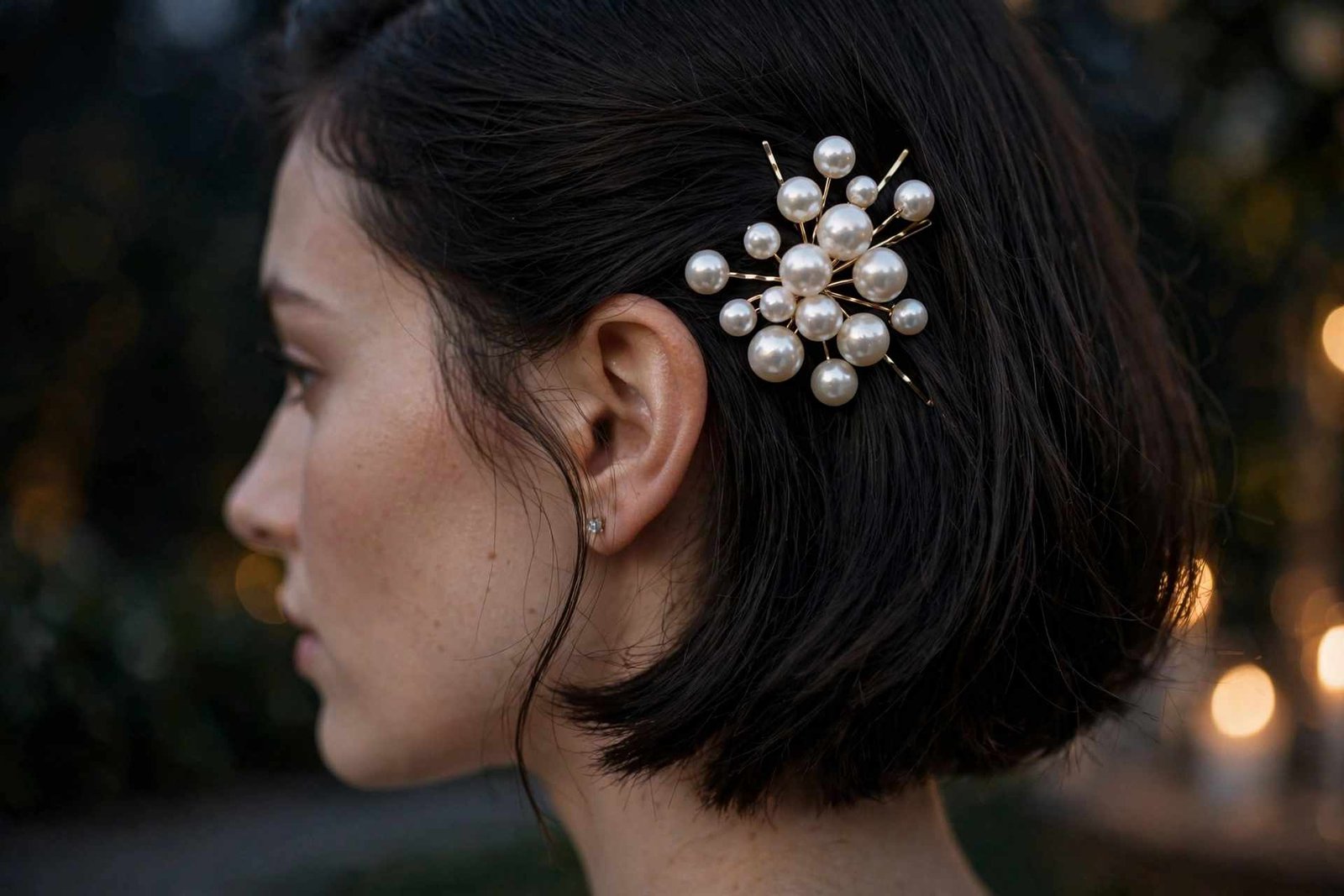 Pearl bobby-pin cluster hairstyle