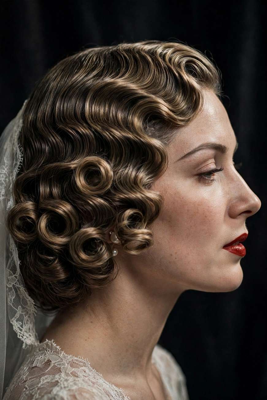 Soft vintage pin curls hairstyle