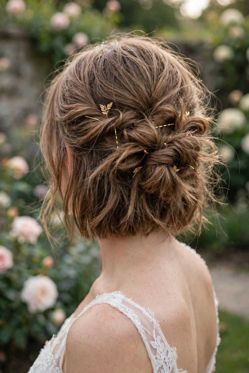 Messy knotted bridal updo hairstyle