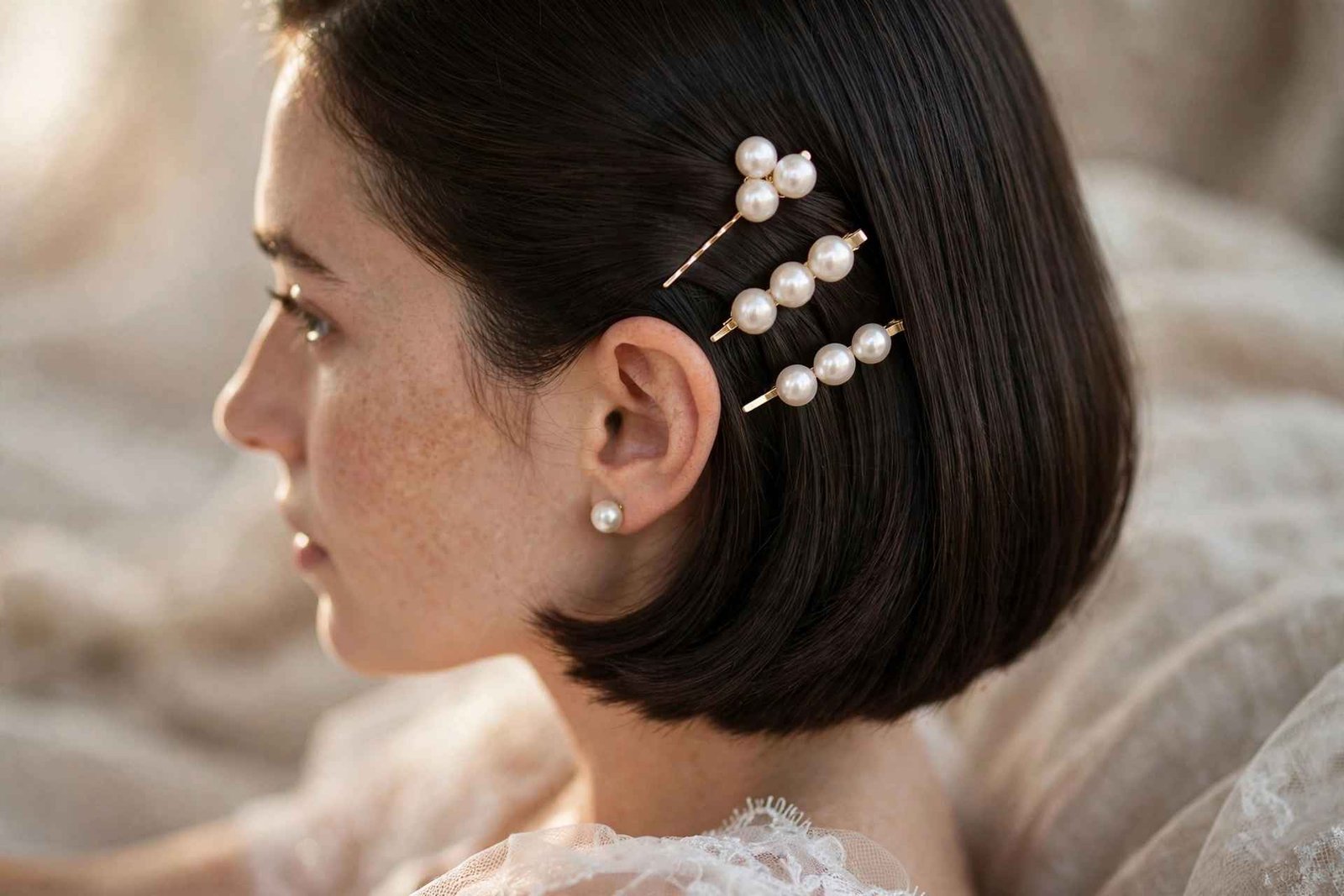Pearl pin styled bridal hairstyle