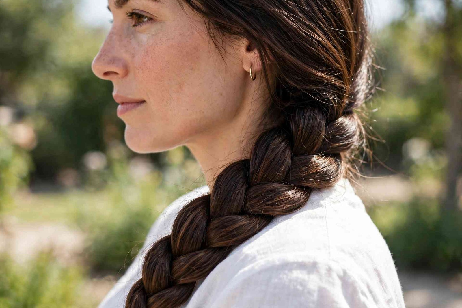 Classic three-strand side braid hairstyle