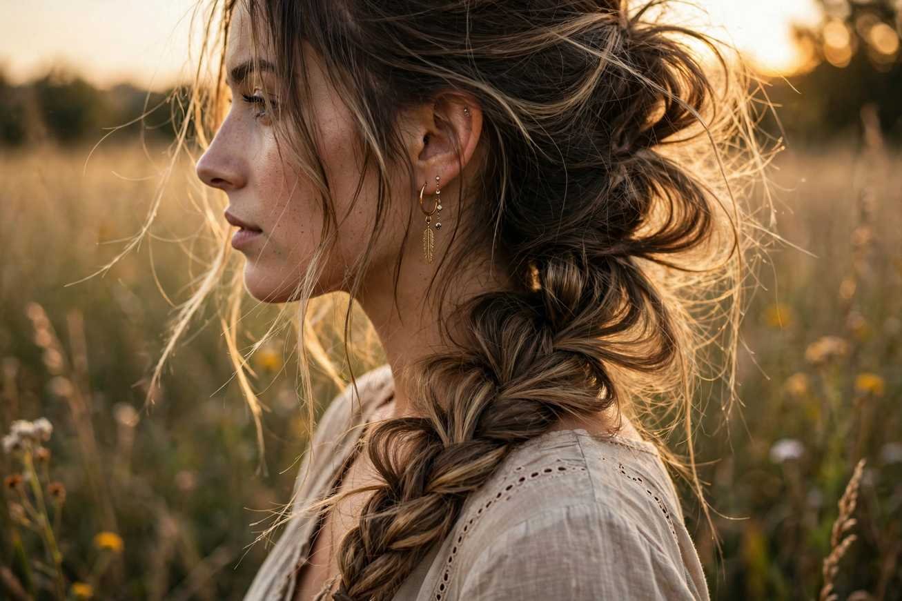 Messy side fishtail braid