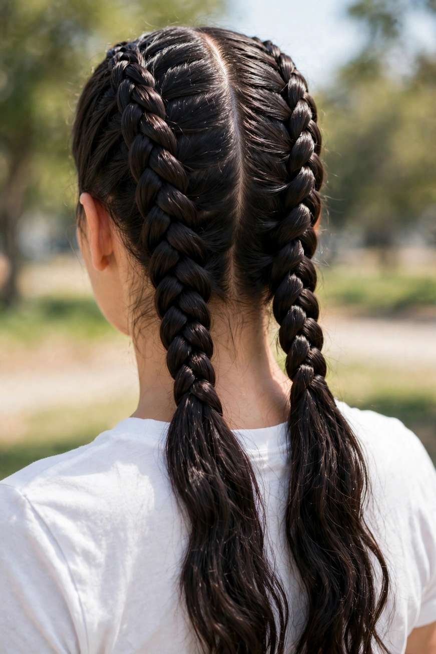 Double French braids hairstyle
