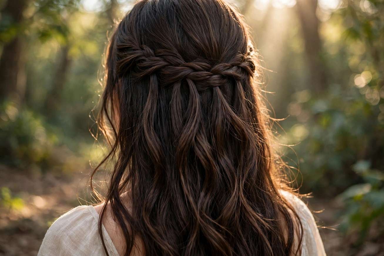 Waterfall braid hairstyle