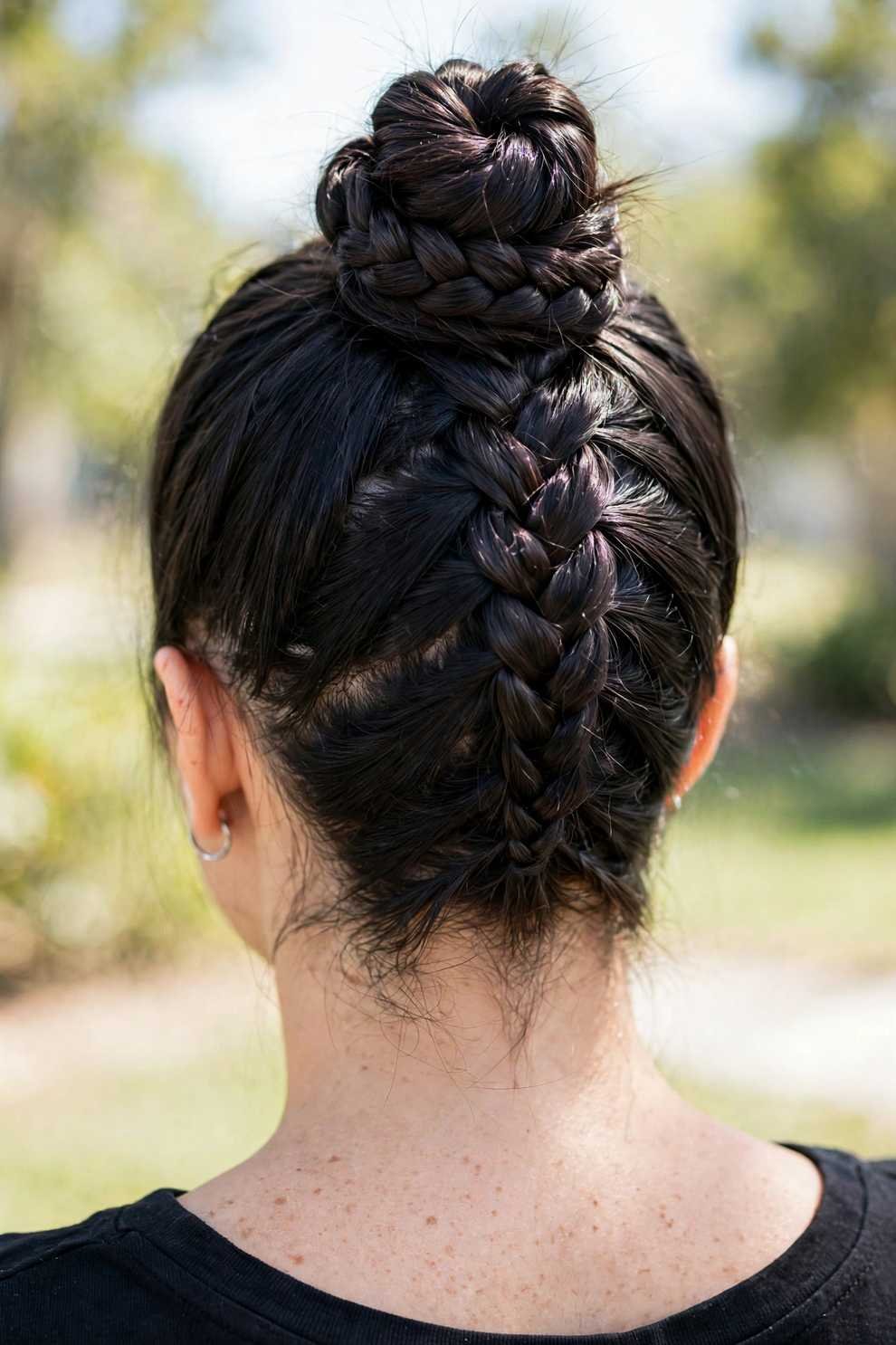 Braided top knot hairstyle