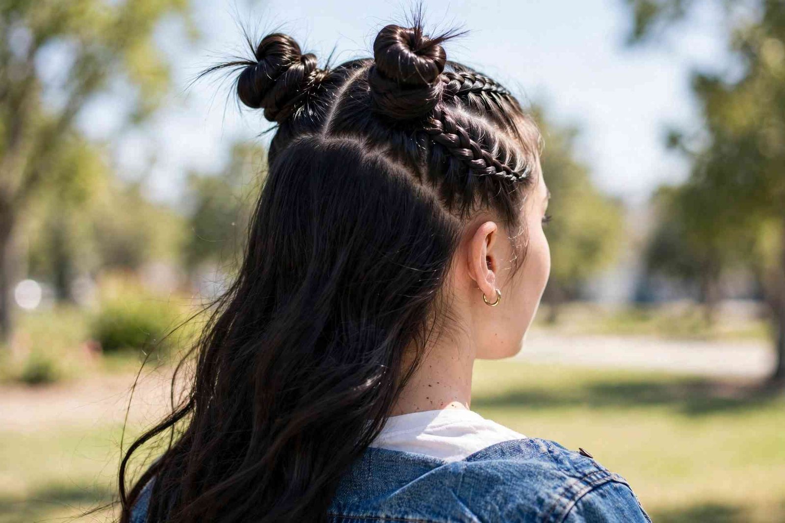Braided space buns hairstyle
