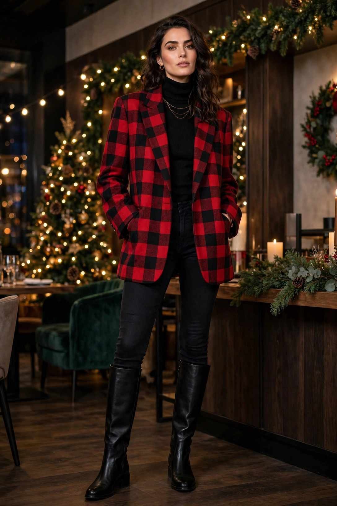 Plaid Blazer and Black Jeans