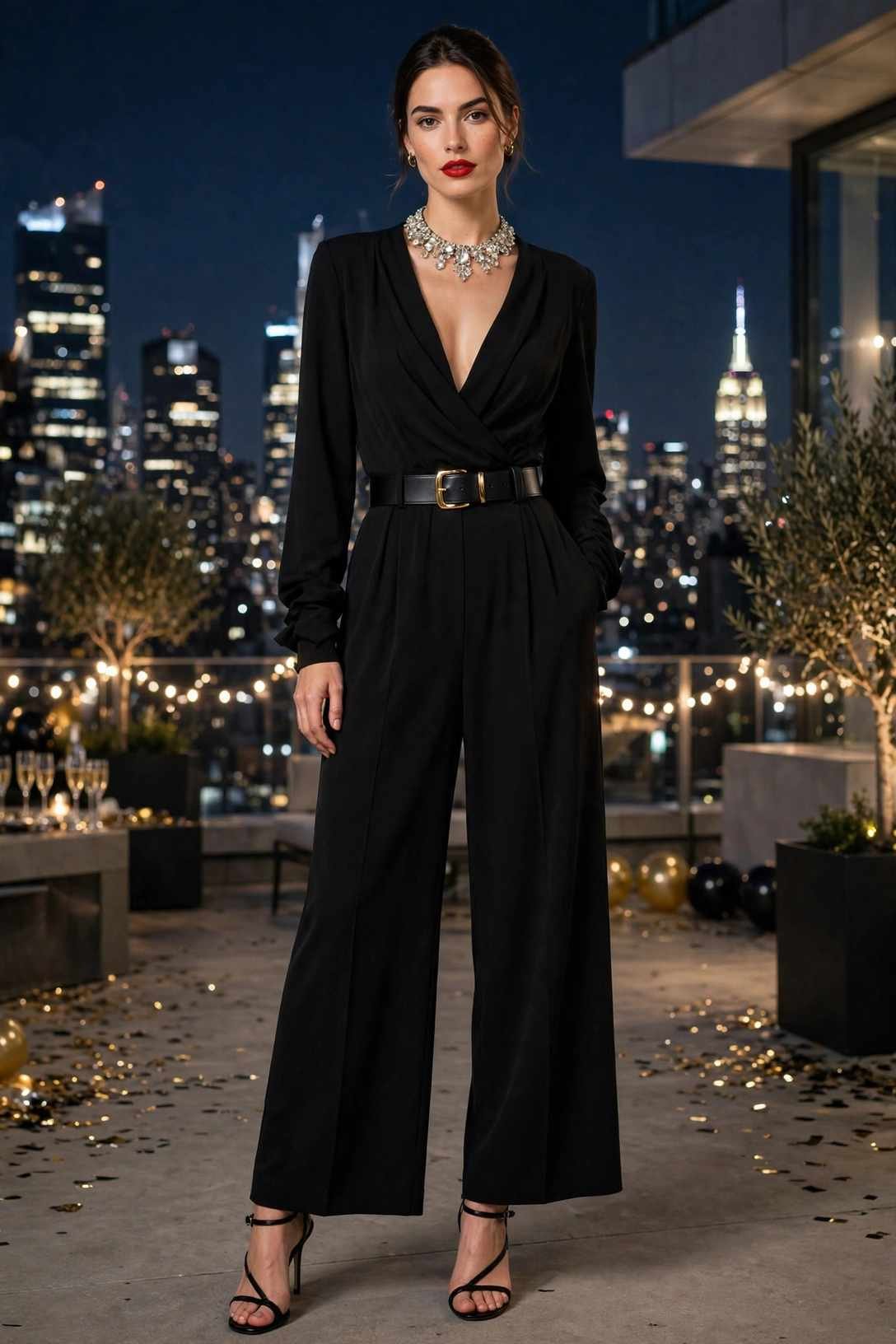 Black Jumpsuit With Plunging Neckline
