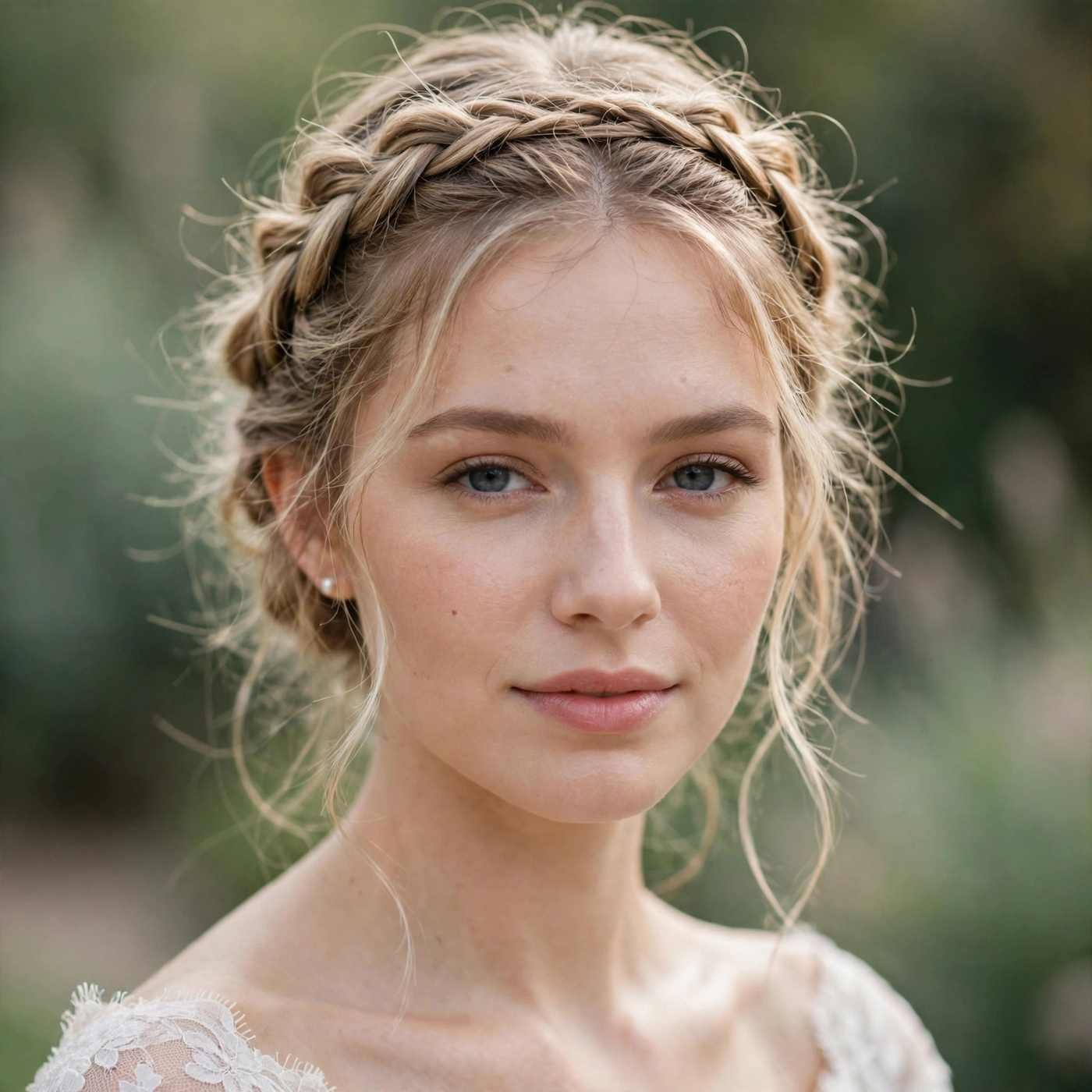 Loose milkmaid braids updo for wedding guest with thin hair