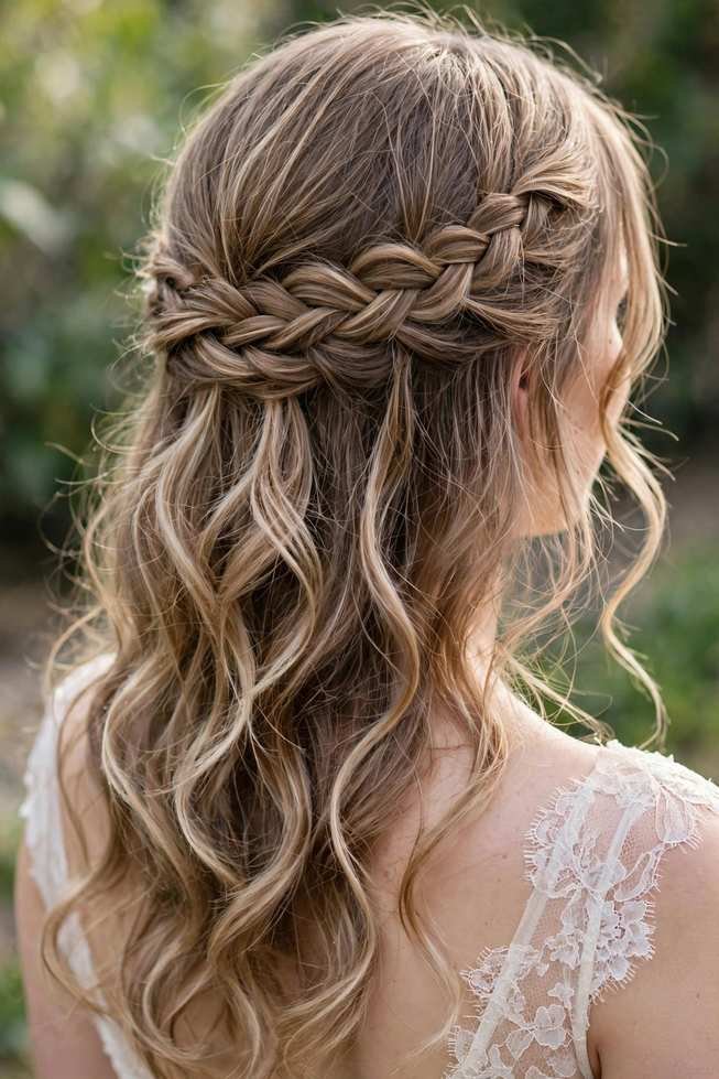 Waterfall braid hairstyle for wedding guest with thin hair