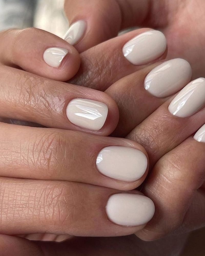 Soft beige nude birthday nails