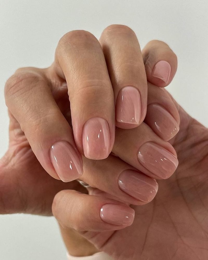 Clear glossy natural birthday nails