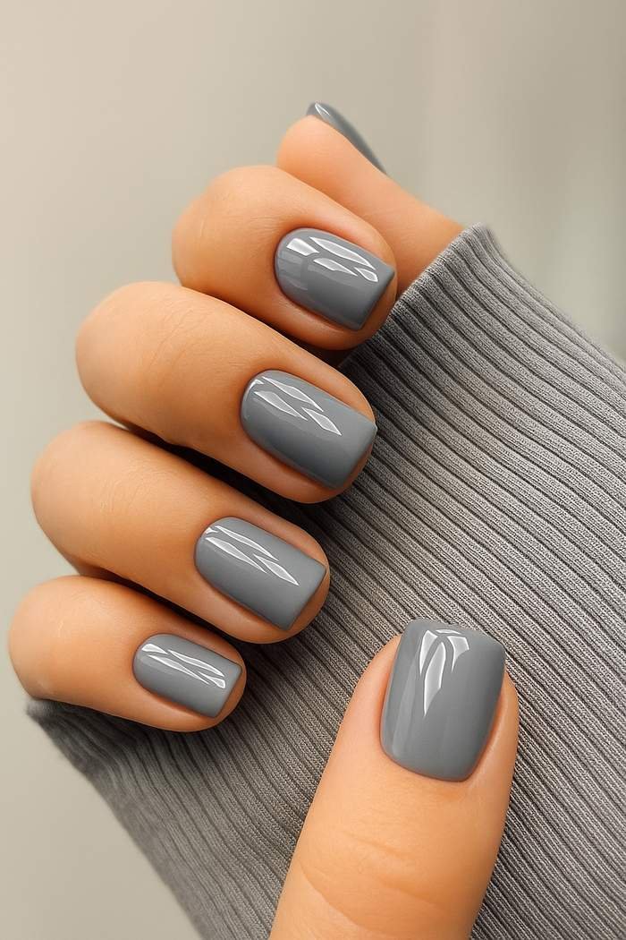 Soft grey minimalist birthday nails