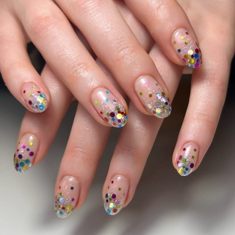 Colorful confetti birthday nails for a surprise party