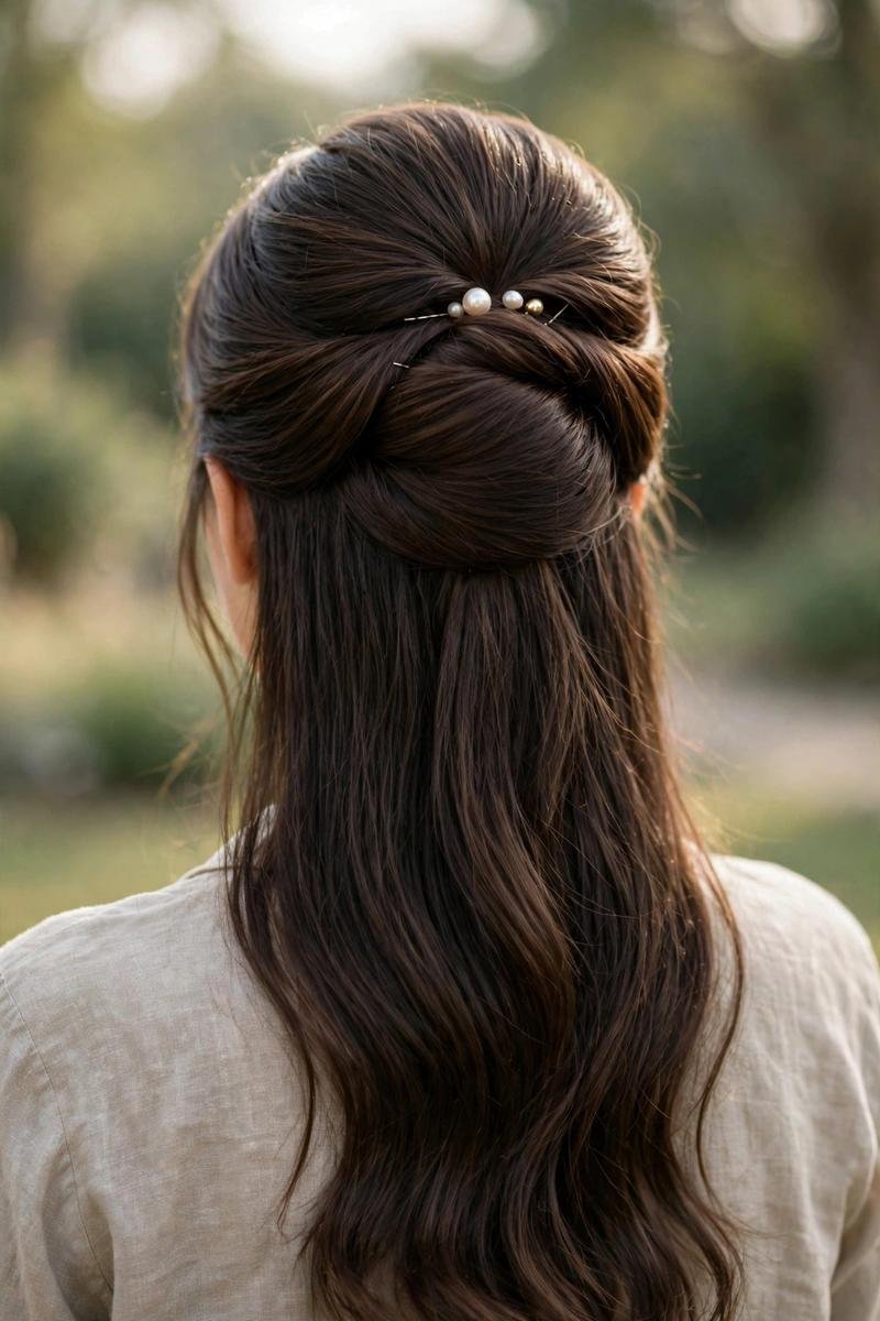 Front hair pinned back style for medium hair