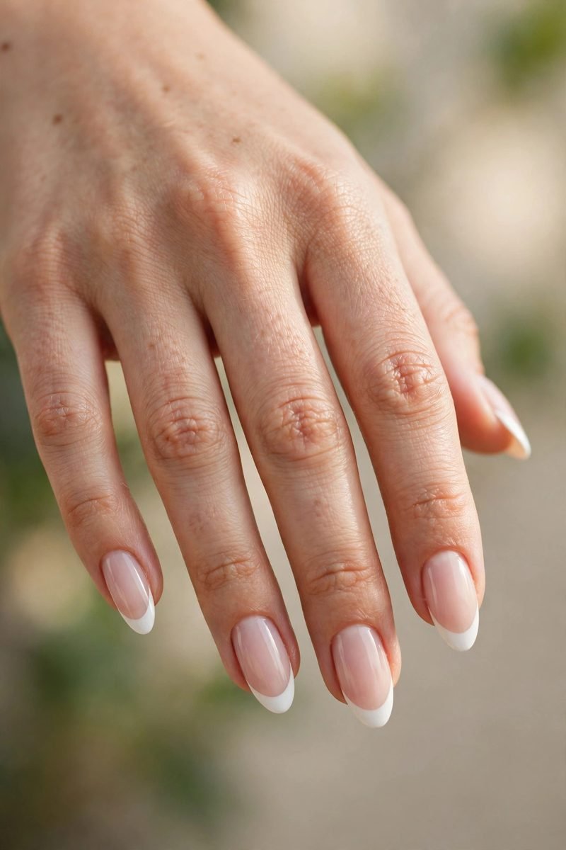 classic white french tip nails almond shape - french tip nails design