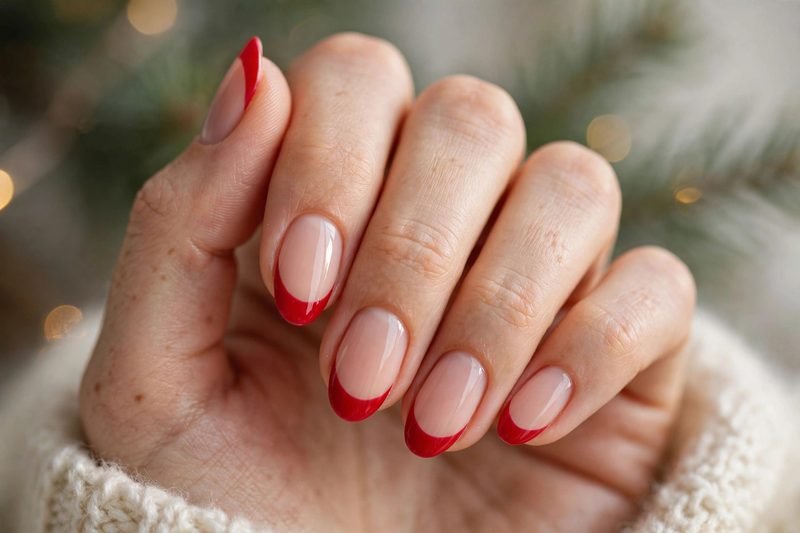 red french tip nails holiday - french tip nails design