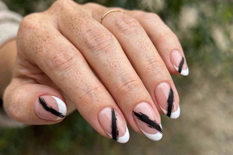 side french tip nails diagonal - french tip nails design