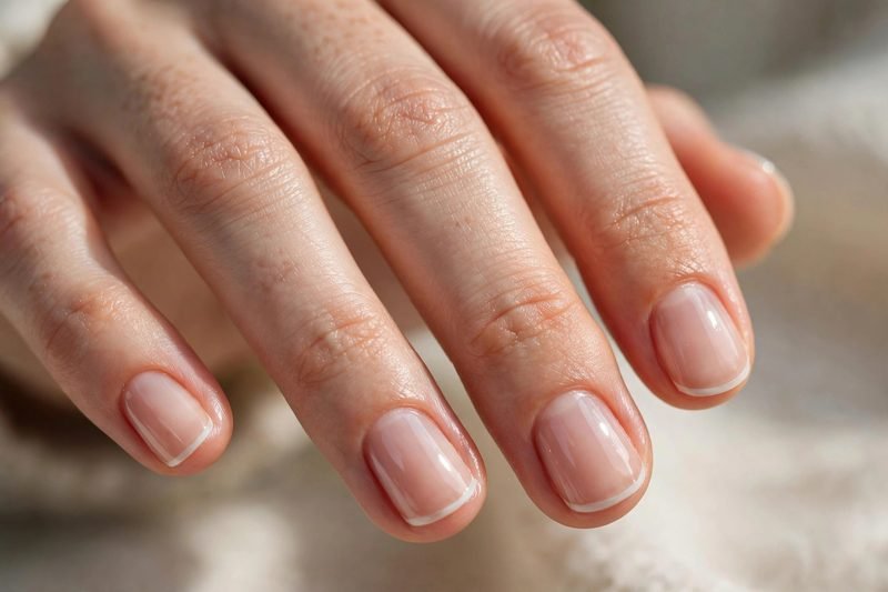 baby french nails glossy nude - simple french tip nails